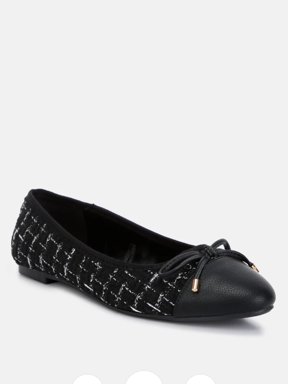 Black Tweed Ballet Flat with Bow Accent